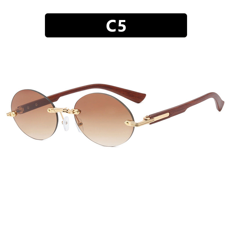 Women's round sunglasses with elegant wooden frame and UV protection Bowlift