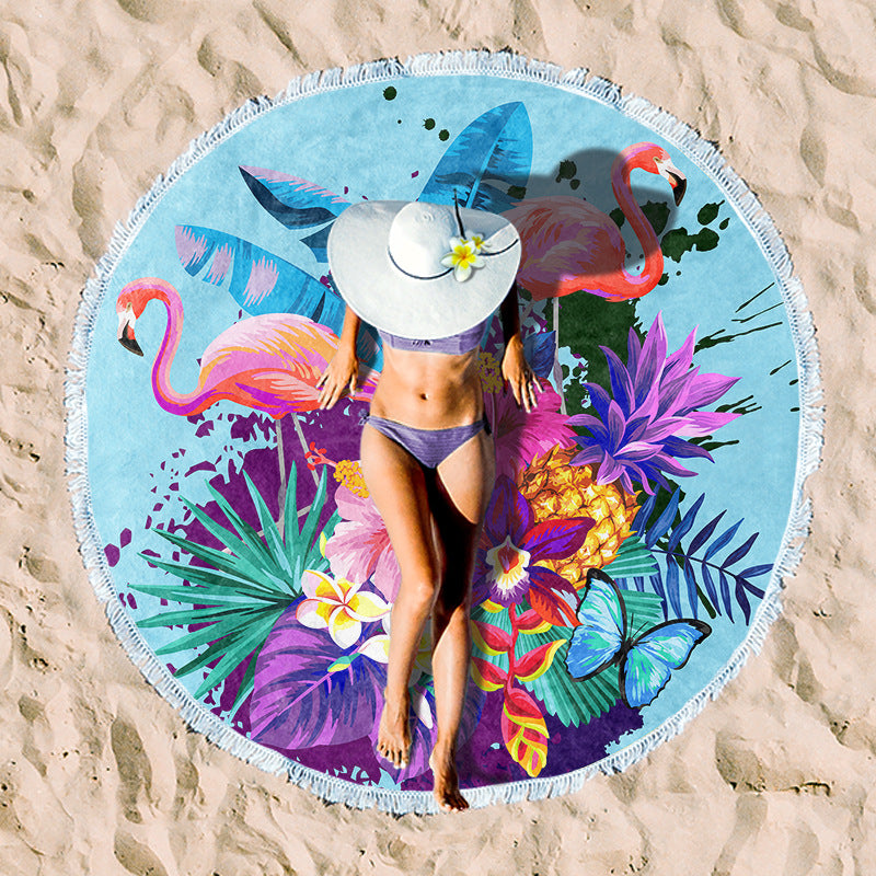 Round beach towel with colorful tropical motif Bowlift
