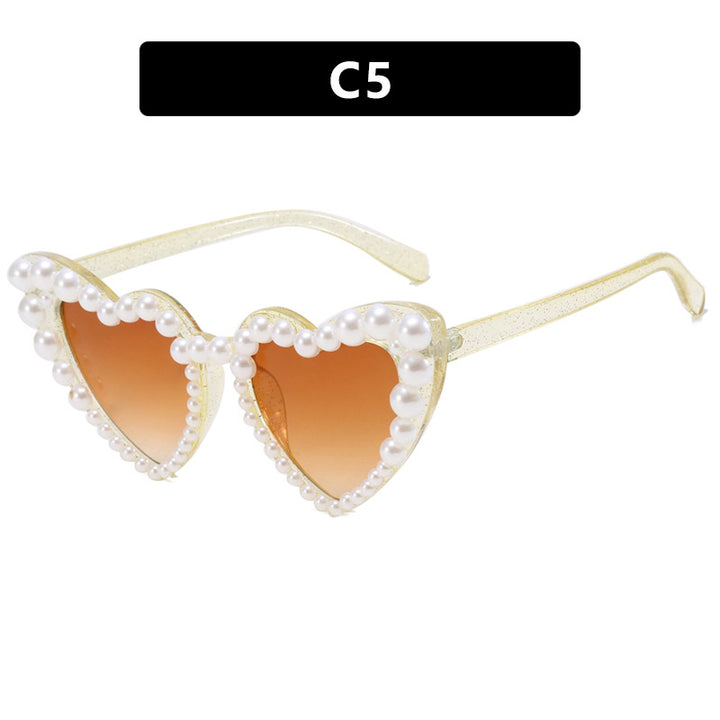 Women's Heart-Shaped Sunglasses with Pearl-Embellished Frame Bowlift