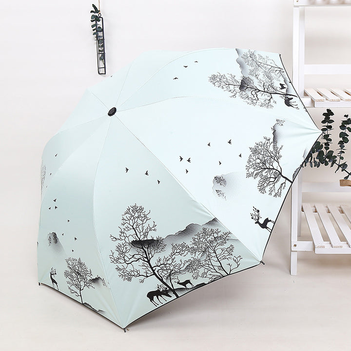 Ladies Foldable Umbrella with Artistic Nature Design Bowlift