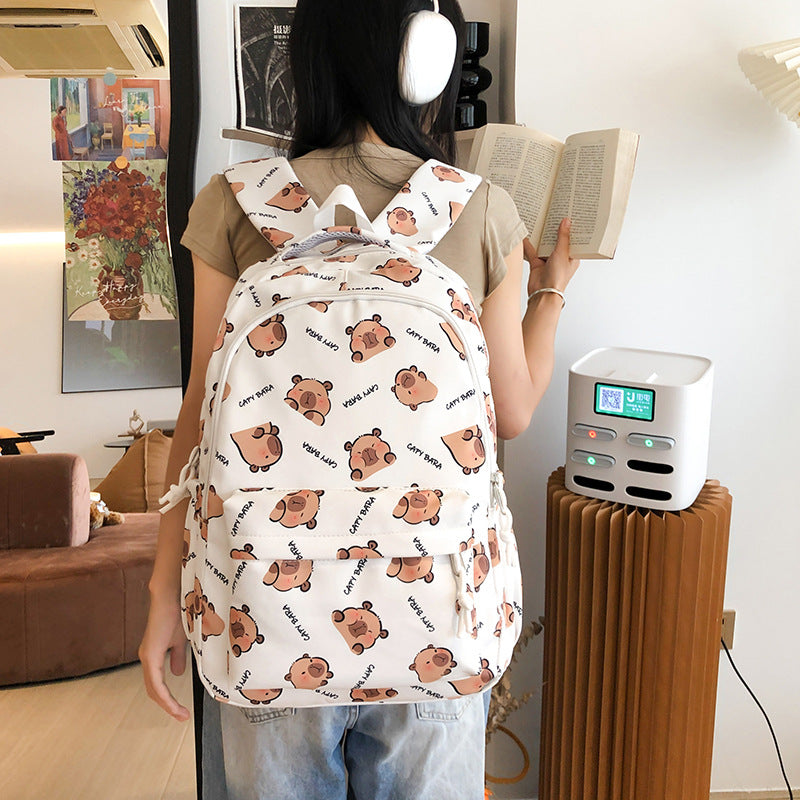 Backpack with Child-Friendly Capybara Design and Practical Compartments Bowlift