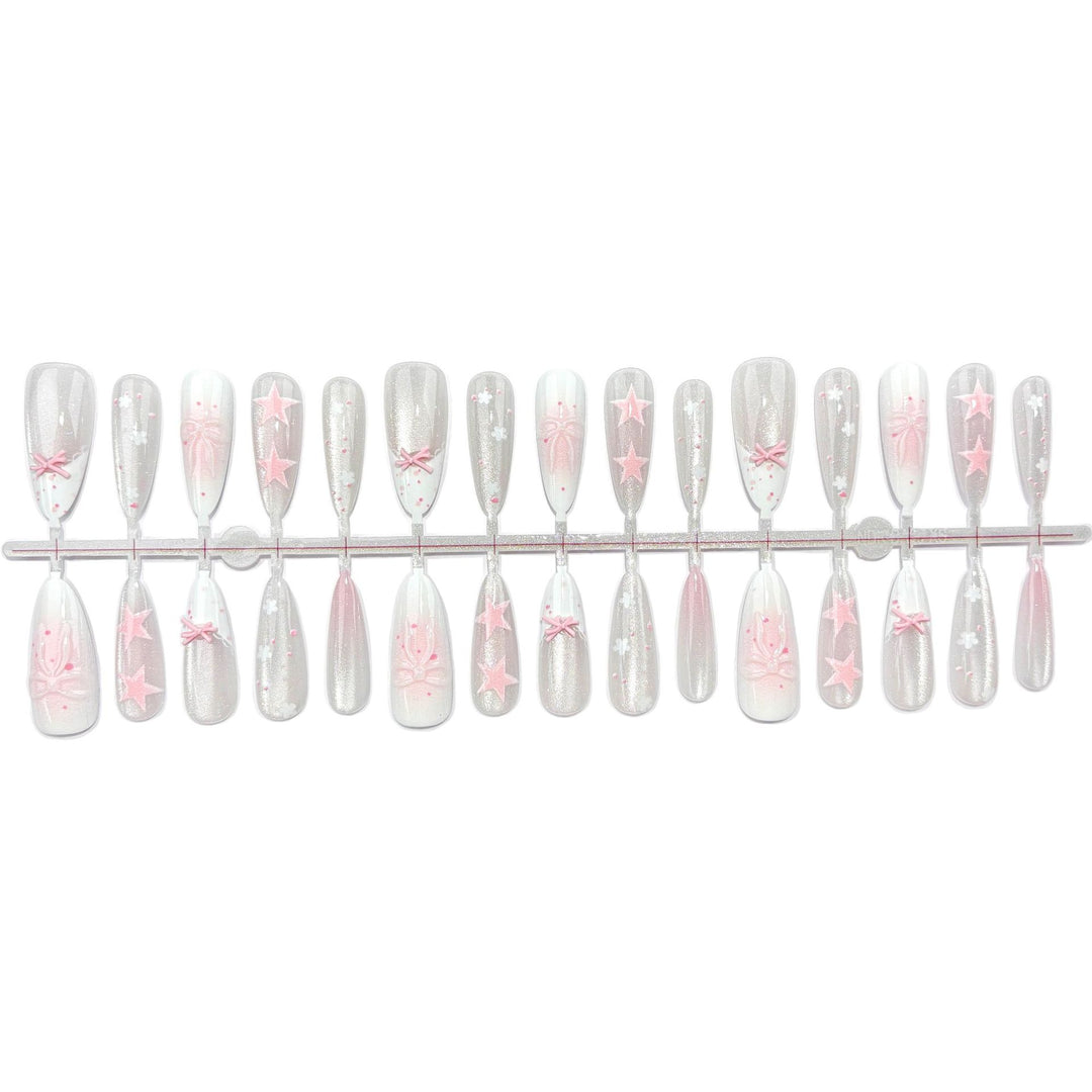 Decorative Press-On Nail Art Set with Stars and Bows