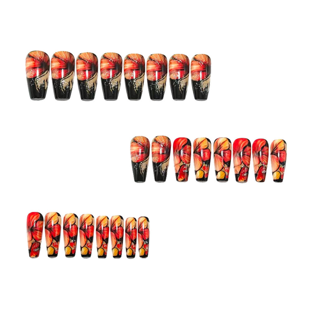 Artificial nails with floral designs and glitter accents Bowlift