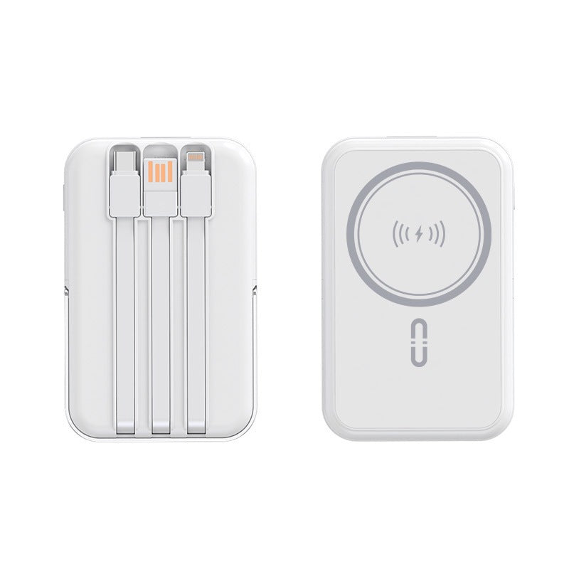 Portable power bank with integrated charging cable and wireless charging function Bowlift