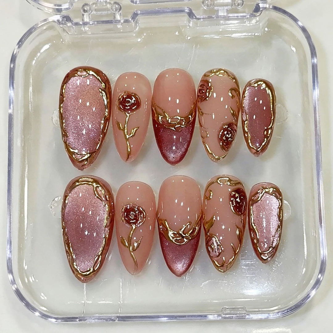 Rose Embellished Press-On Nail Art Set