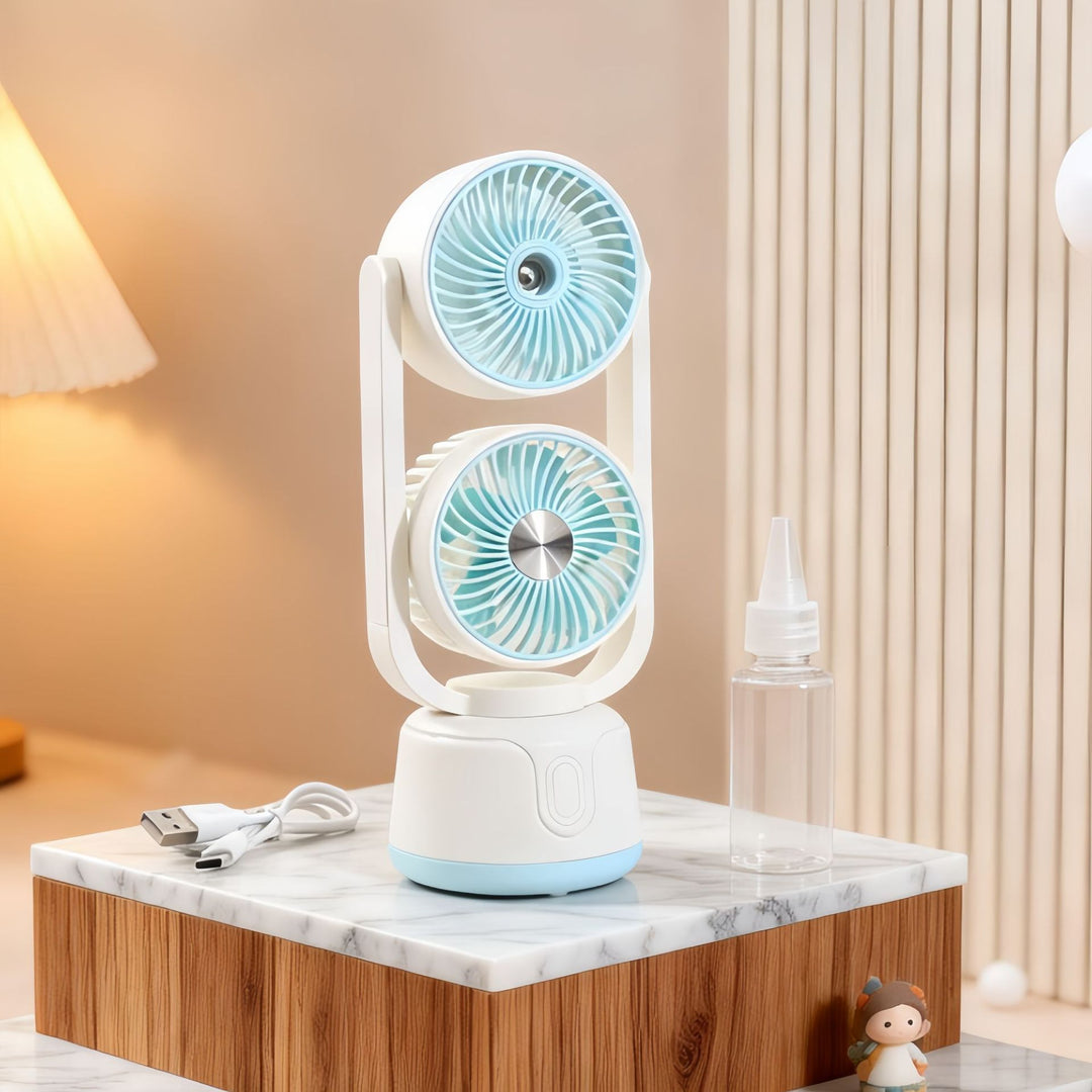 Portable USB Air Humidifier Fan with Dual Blower and Splash-Proof Function Bowlift