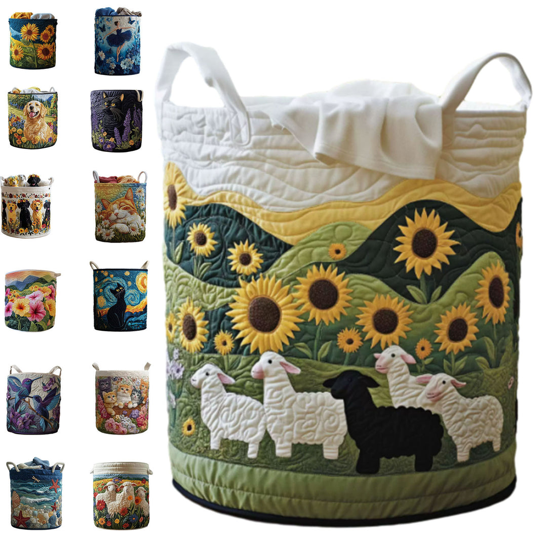 Quilted Decorative Laundry Storage Basket With Rope Handles Collapsible Fabric Organizer