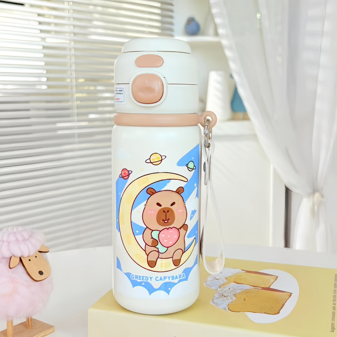 Women Insulated Drinking Bottle with Practical Carry Strap and Cute Bear Design Bowlift