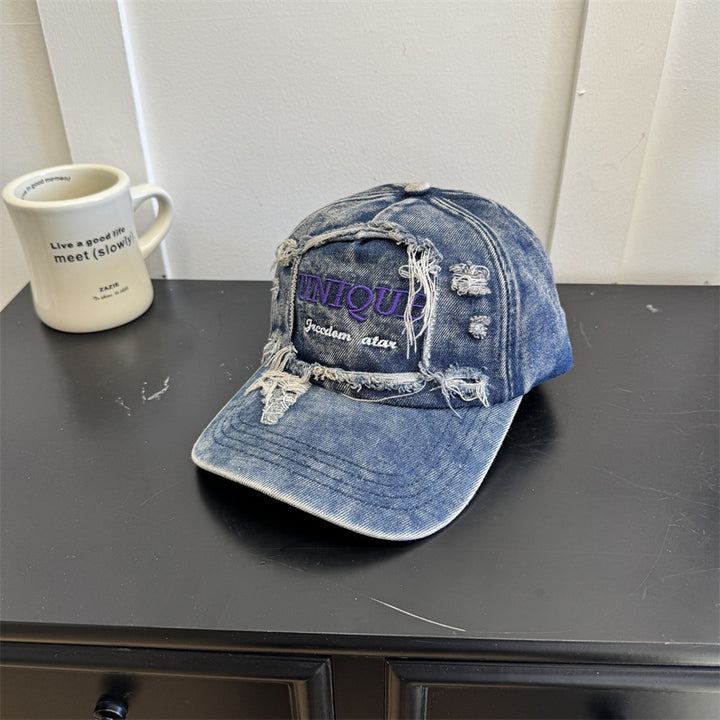 Men's Distressed Denim Graphic Cap Bowlift