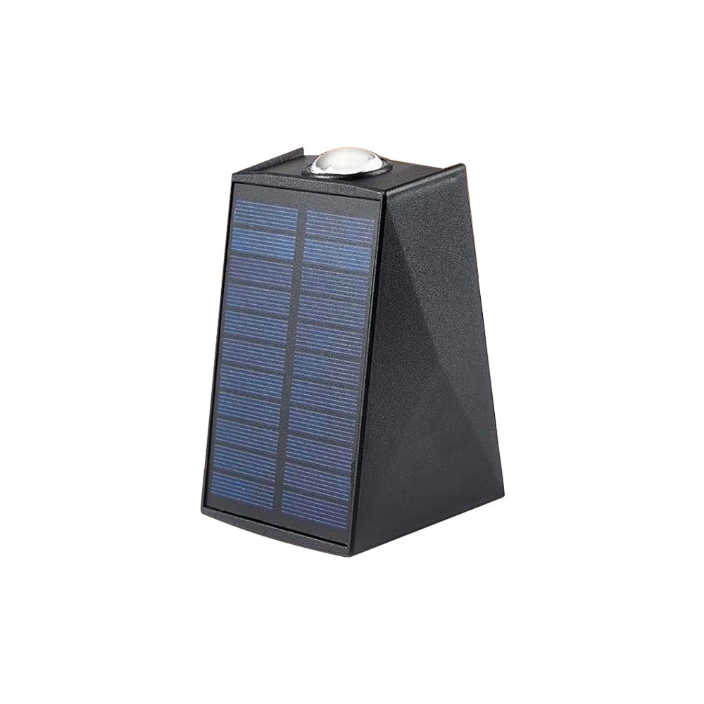 Angled Bi-Directional Solar LED Wall Uplight-Downlight With Integrated Photovoltaic Panel And Prism Lens Bowlift