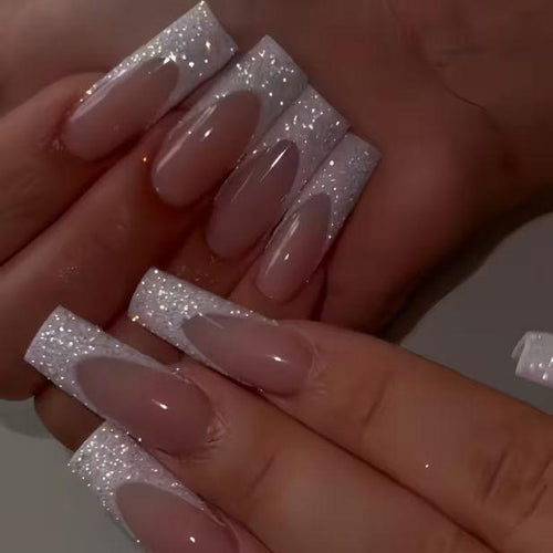 Stylish Glittery French Tip Acrylic Nails Bowlift