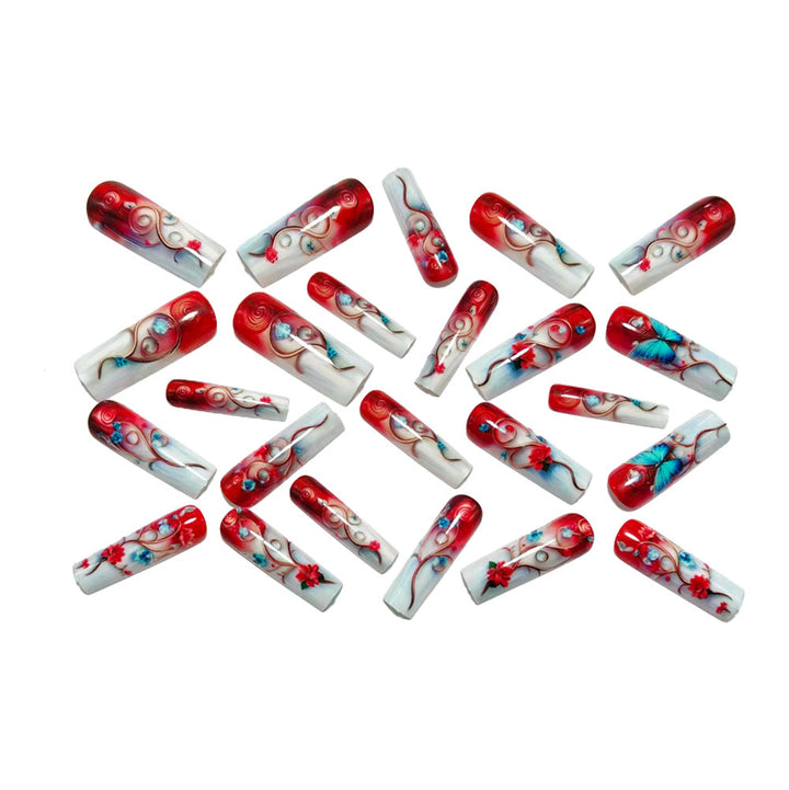 Artificial nails with floral 3D applications and glitter accents Bowlift
