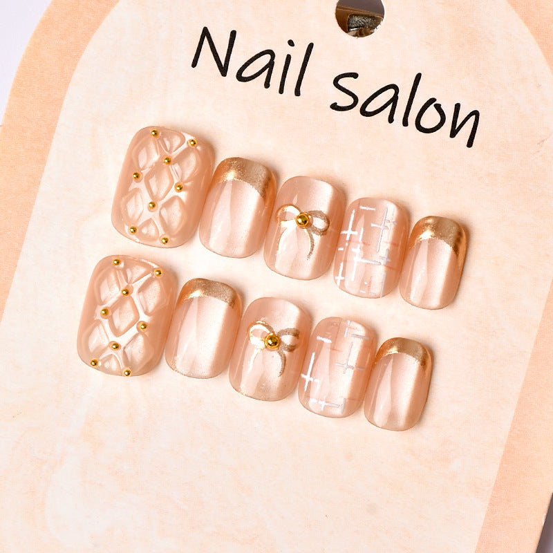 Decorative Gold-Accent Press-On Nail Art Set Bowlift