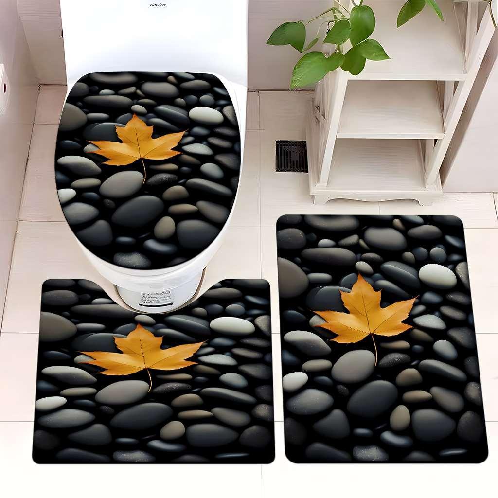 Decorative Rock and Butterfly Bathroom Mat Set Bowlift