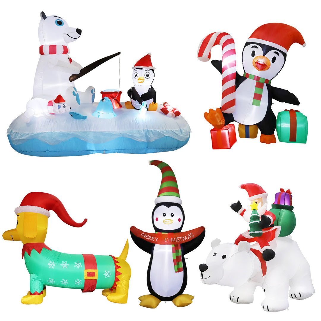 Inflatable Led Yard Santa Riding Polar Bear Outdoor Christmas Decoration With Internal Fan And Anchor Stakes