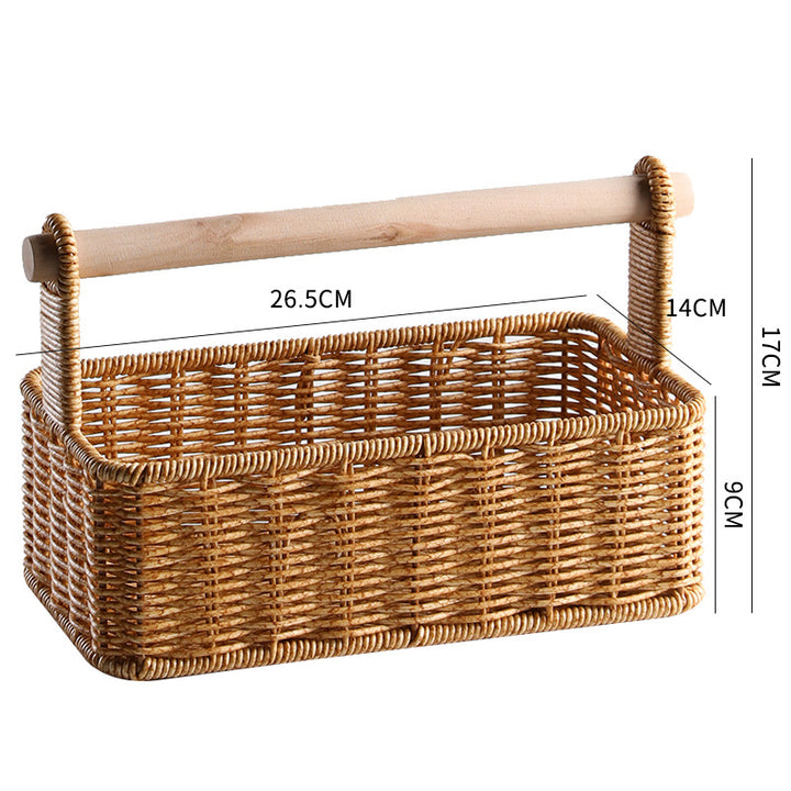 Unisex Modern Storage Basket with Stylish Wood Handle Bowlift