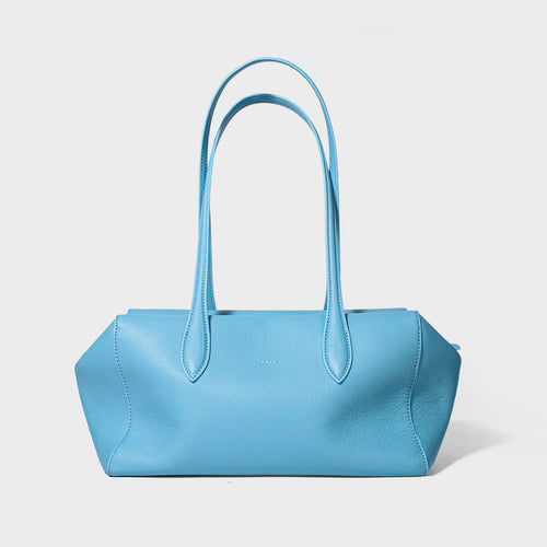 Structured Pebbled Leather Shoulder Tote with Extended Double Handles