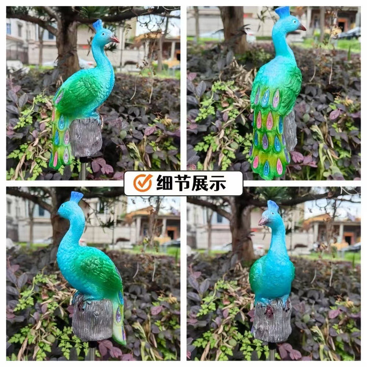 Solar-Powered Resin Peacock Garden Stake Lights With LED Glow And Weatherproof Metal Stakes Bowlift