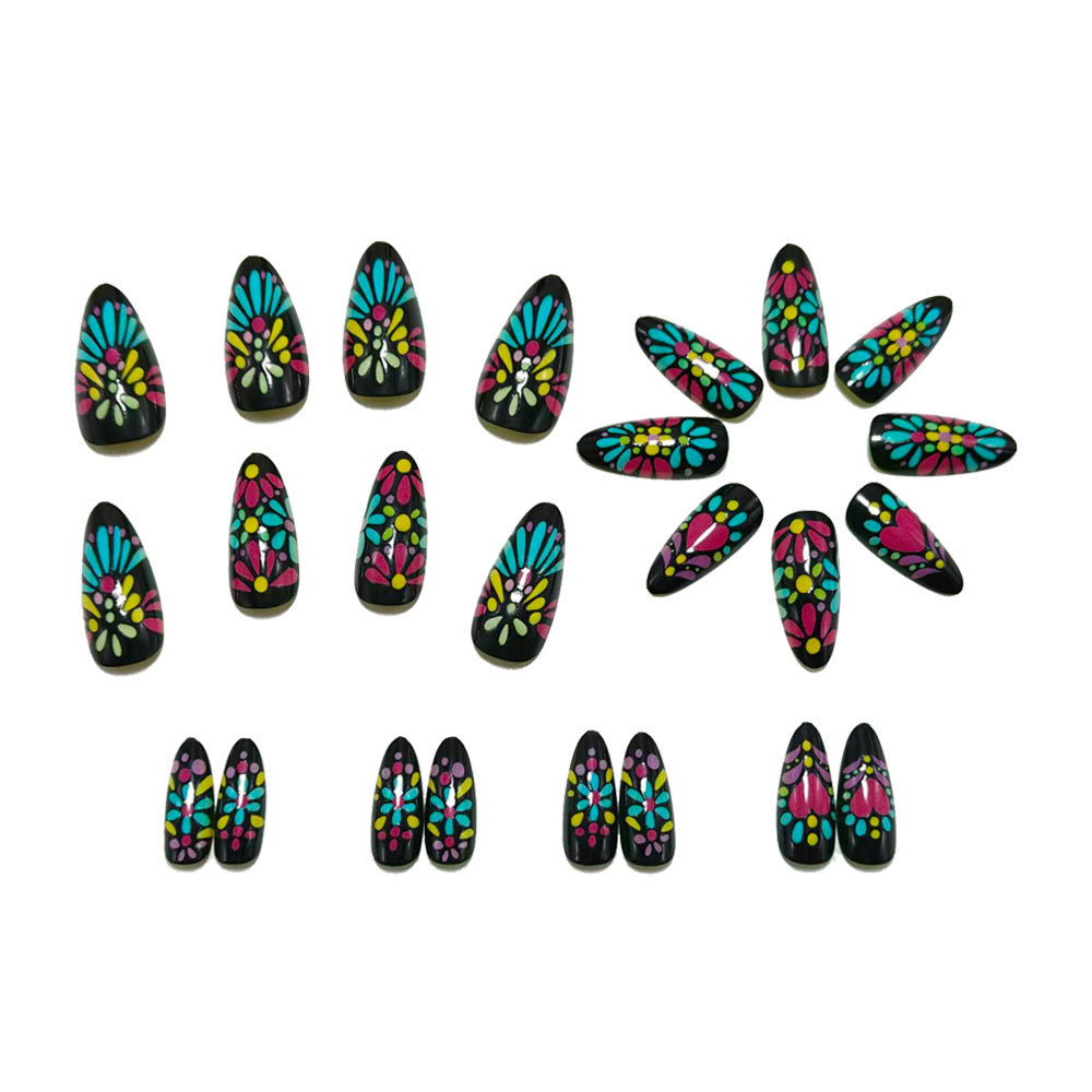 Artificials nails with colorful flower pattern Bowlift