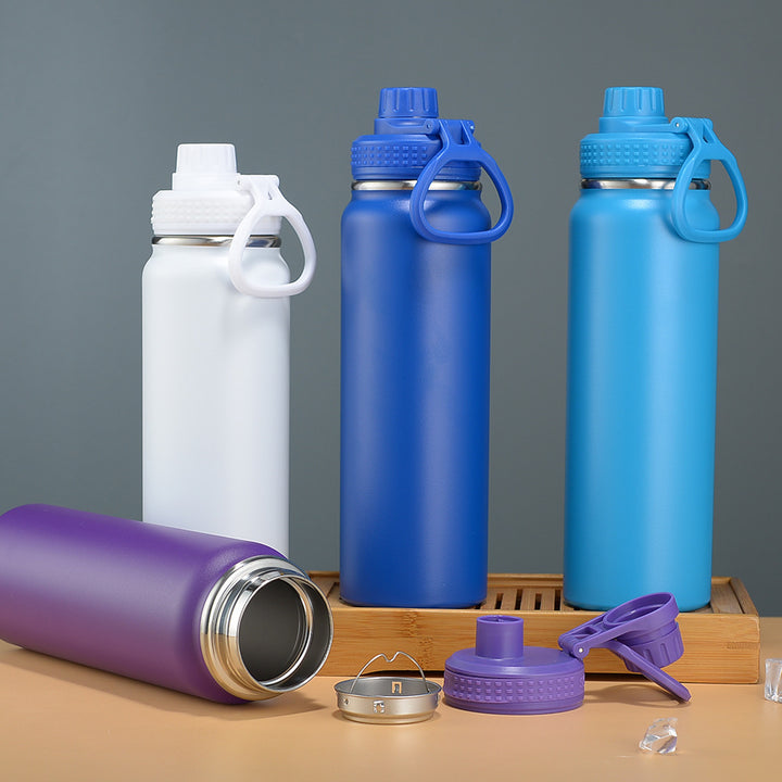 Double-Wall Vacuum Insulated Stainless Steel Wide-Mouth Water Bottle With Leakproof Screw Cap And Ergonomic Carry Handle