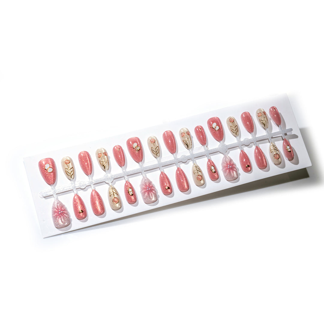 Elegant Floral Press-On Nail Art Set with Decorative Accents Bowlift