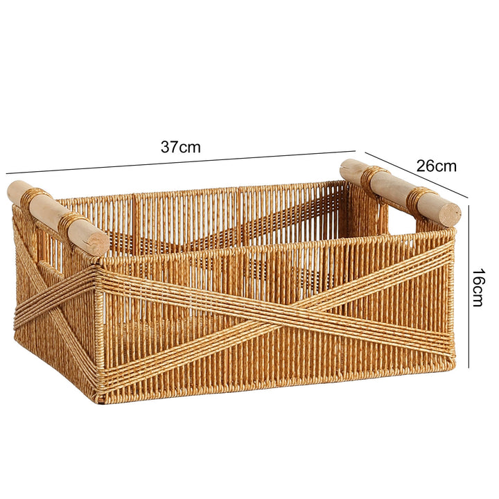 Handcrafted Woven Storage Basket with Wooden Handles Bowlift