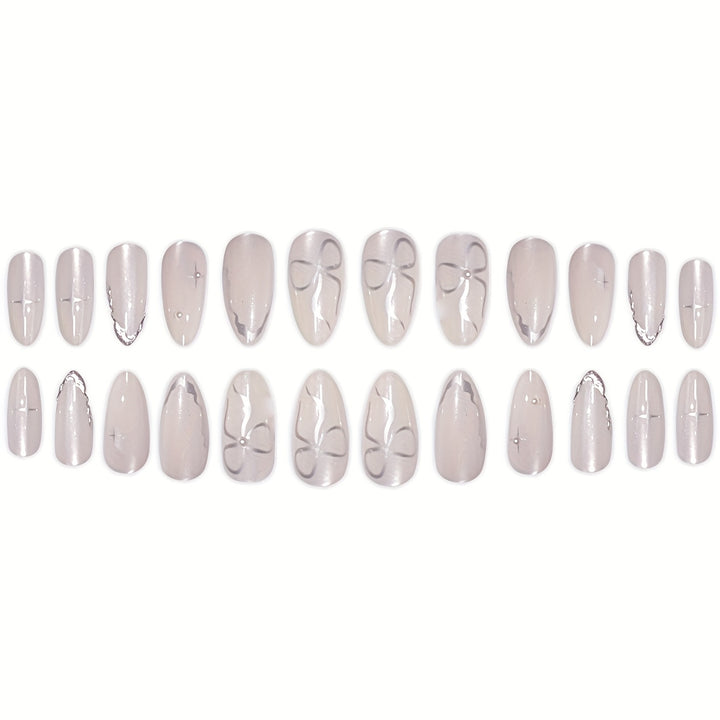 Elegant Press-On Nail Art with Floral Accents Bowlift