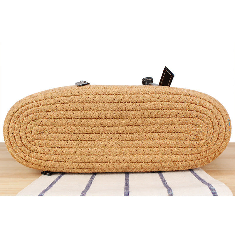 Braided beach bag with elegant faux leather handles Bowlift