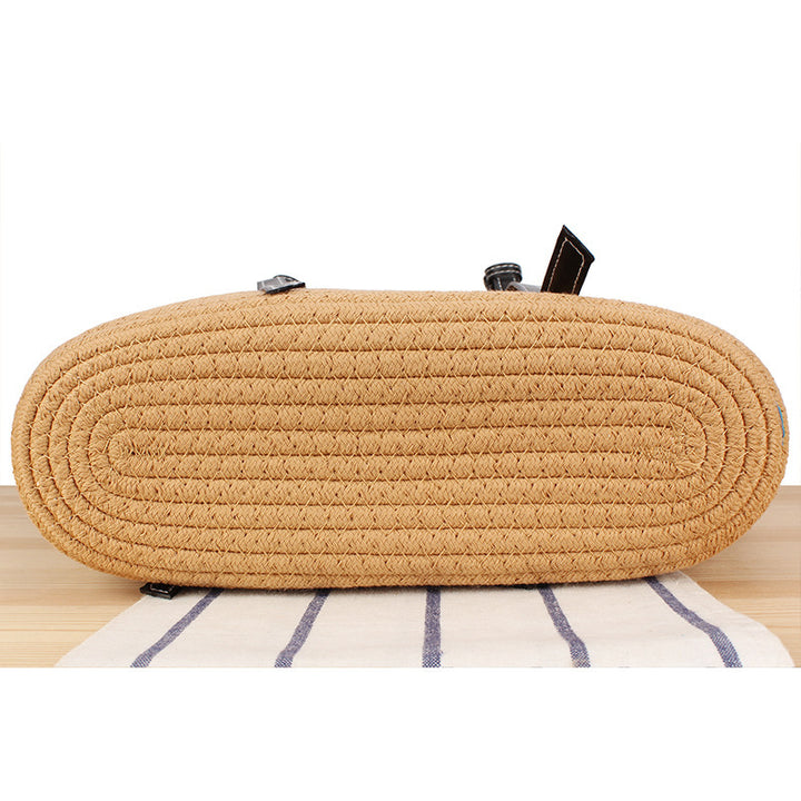 Braided beach bag with elegant faux leather handles Bowlift