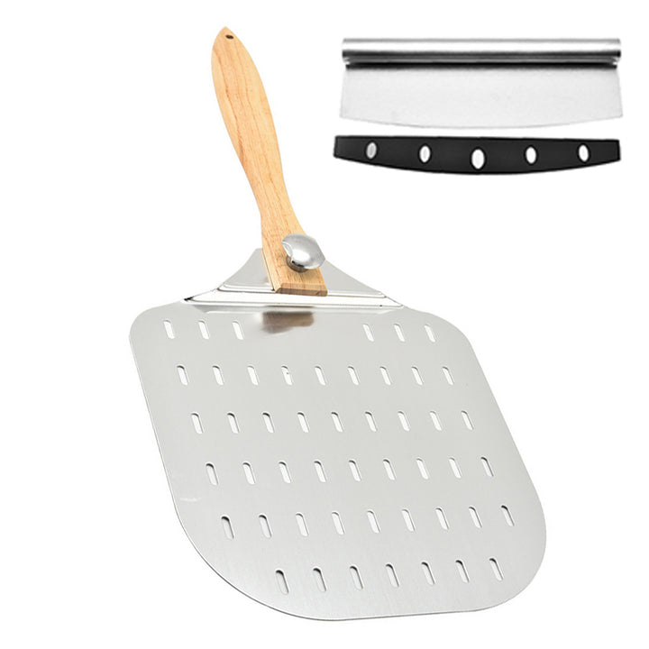 large stainless steel pizza peel with wooden handle Bowlift