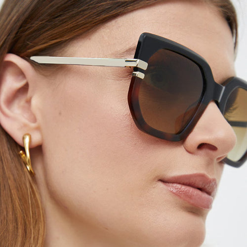 Women's geometric sunglasses with luxurious gold frame and polarized lenses Bowlift