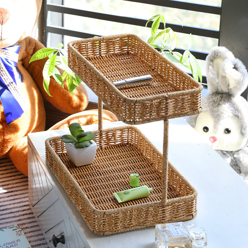 Multi-Tiered Wicker Storage Display Tray Bowlift