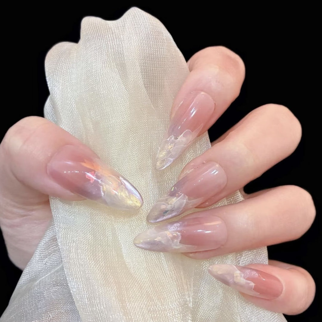 Press-On Nail Art Set with Gradient Marble Design