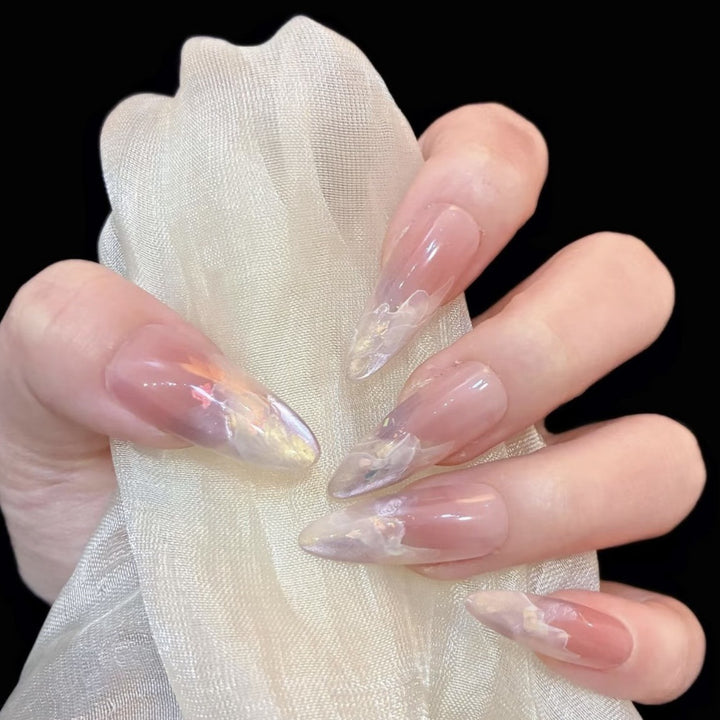 Press-On Nail Art Set with Gradient Marble Design