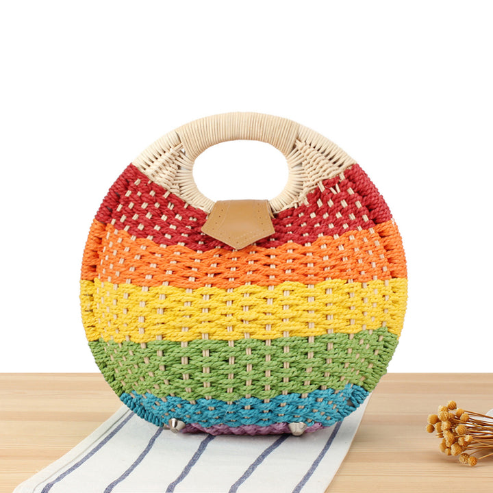 Round straw bag with elegant leather handle Bowlift