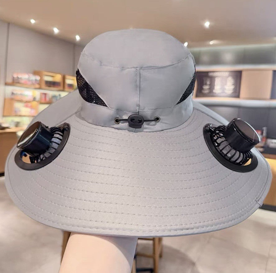 UV-Protect-Sun Hat with removable face and neck protection, integrated solar fan and breathable mesh Bowlift
