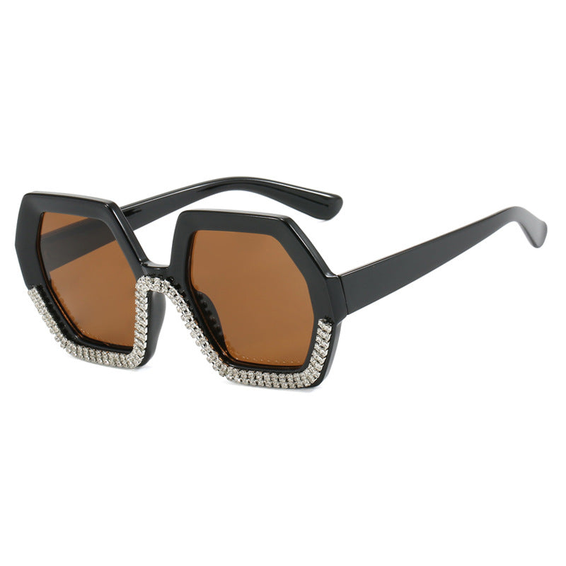 Women's extravagant sunglasses with hexagonal frame and rhinestone accents Bowlift