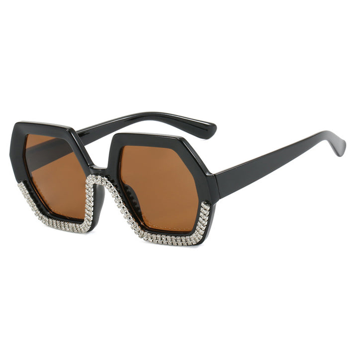 Women's extravagant sunglasses with hexagonal frame and rhinestone accents Bowlift