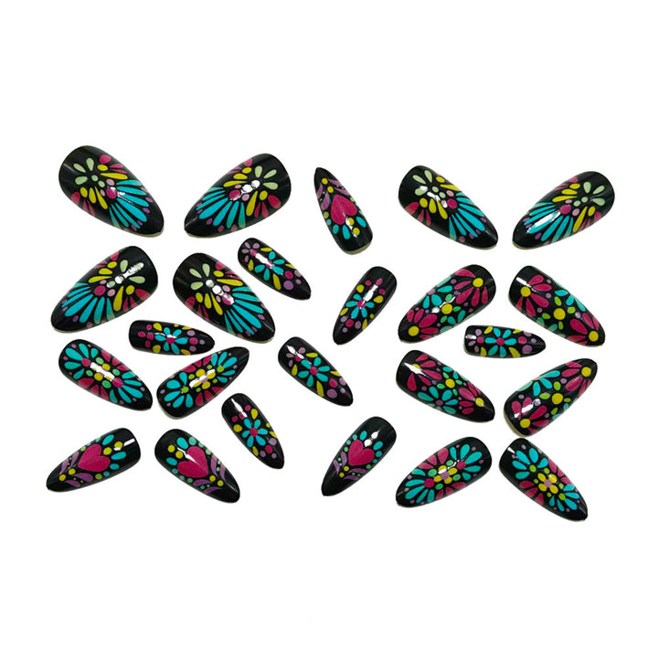 Artificials nails with colorful flower pattern Bowlift