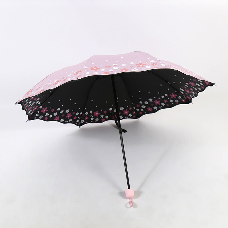Women's Folding Umbrella with Detailed Floral Design Bowlift