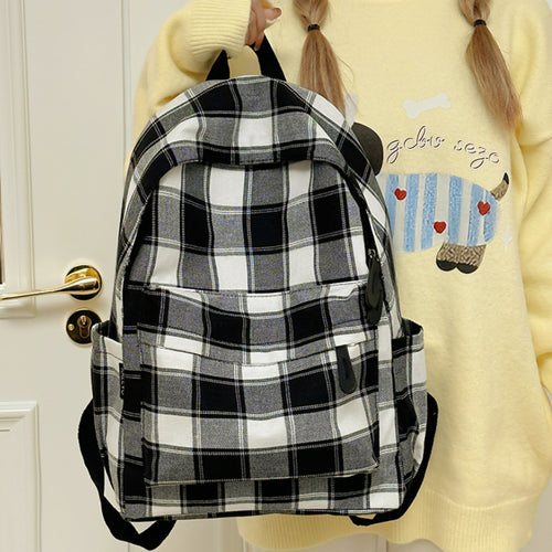 Plaid Patterned Backpack Bowlift