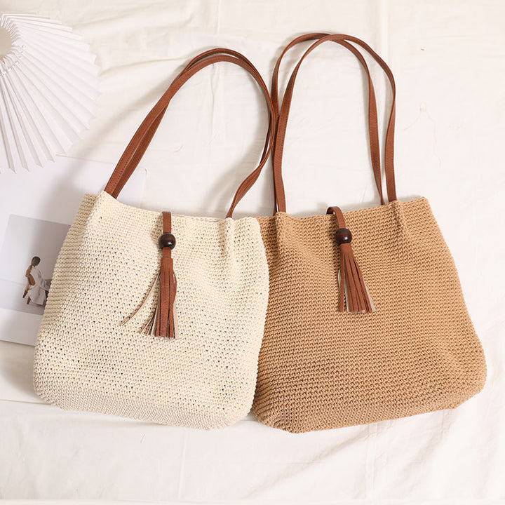 Hand-crocheted shoulder bag with leather details Bowlift