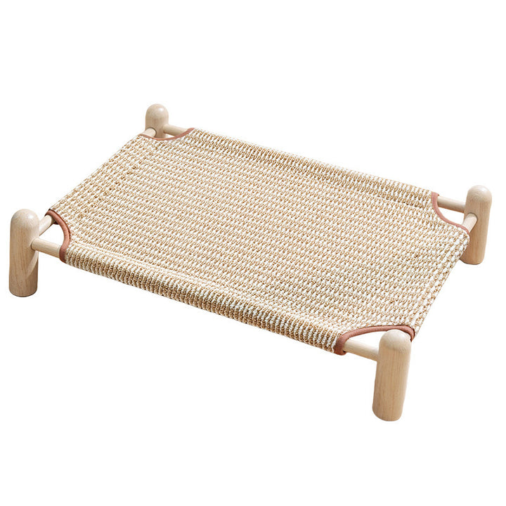 Unisex nan raised wooden pet bed with breathable, woven cover Bowlift
