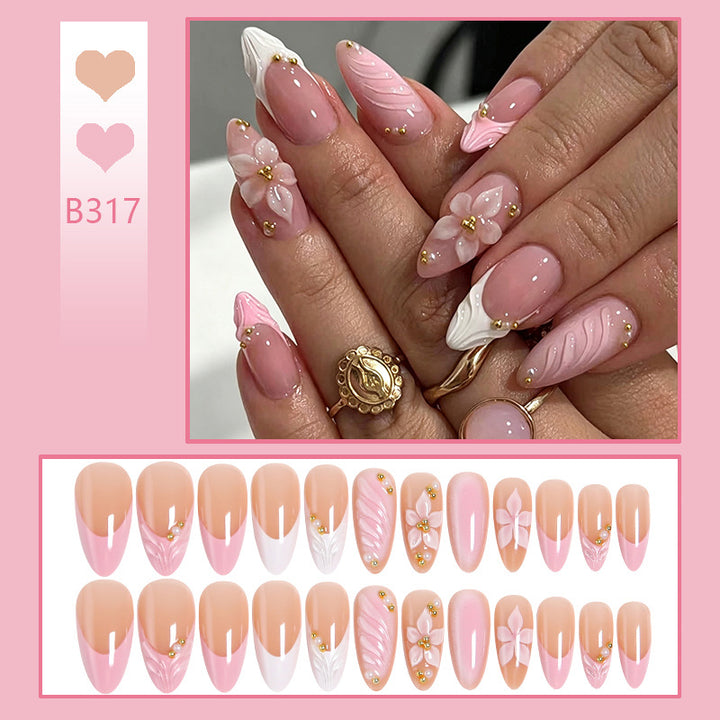 Artificial nail set with filigree floral design and elegant glitter Bowlift