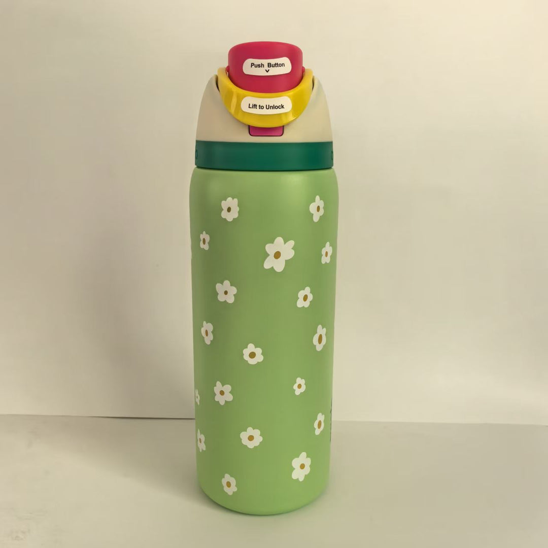 Double-Wall Vacuum Insulated Stainless Steel Travel Bottle With Flip Straw Leakproof Lid And Character Print
