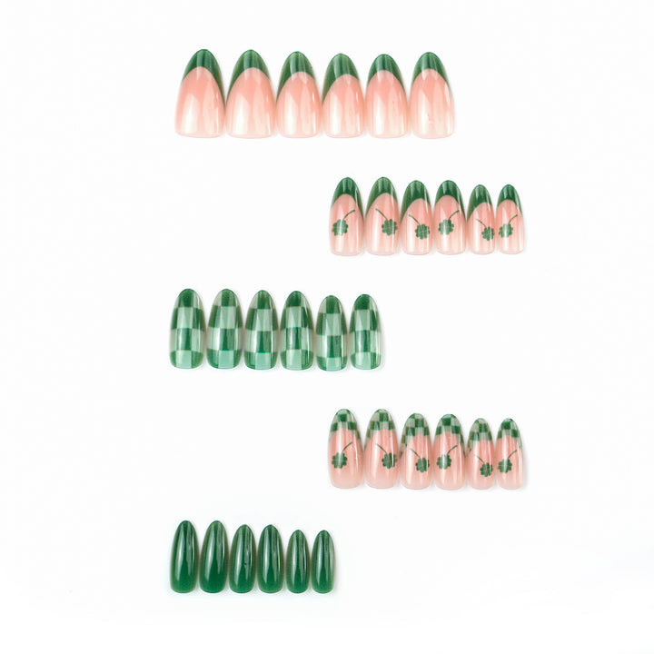 Themed Checkered Clover Press-On Nail Art
