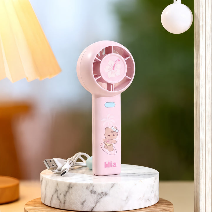 Women's Portable Handheld Fan with Ergonomic Design and Cute Bowlift Motif