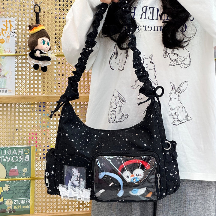 Star-Print Ruffle Strap Shoulder Bag Bowlift