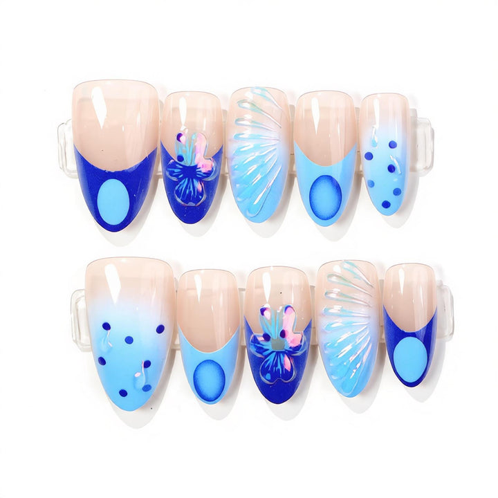 Decorative Press-On Nail Art Set with Oceanic Patterns Bowlift