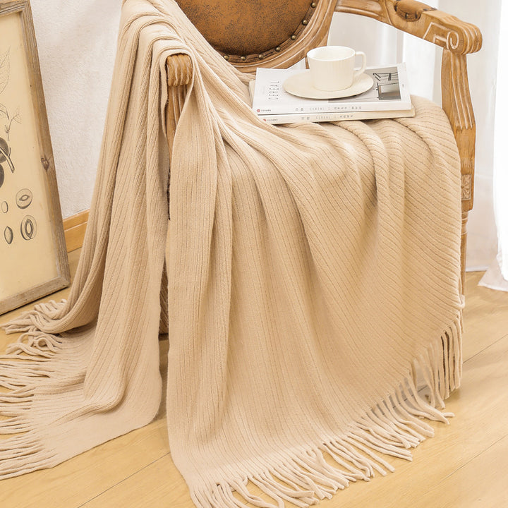 Luxurious Textured Knit Fringe Throw Blanket Bowlift
